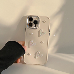 Ốp điện thoại <span class=keywords><strong>3D</strong></span> hình trái tim ngọc trai phong cách Hàn Quốc đơn giản màu trơn dành cho nữ, ốp <span class=keywords><strong>iPhone</strong></span> 14 cao cấp cho 16 Pro Max 15 Plus 13 12 11 Xr - Product Image 6