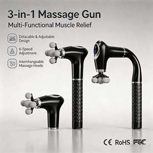 Pistolet de massage à percussion 3-en-1 en gros, 6 vitesses, écran LED, poignée détachable, relaxation musculaire complète du corps, OEM - Product Image 2