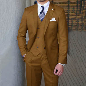 批发优雅三件套婚礼服装单排扣常规长度西装外套夹克裤子背心婚礼套装 - Product Image 3