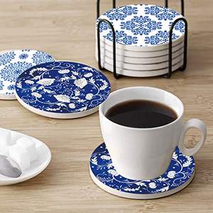 Sous-verre en céramique absorbant bleu et blanc avec support par machine d'impression UV, vente en gros - Product Image 5