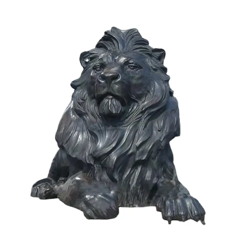 Desain baru hewan perunggu keamanan kuat disesuaikan patung singa persegi besar luar ruangan