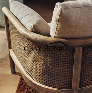 Chaise d'appoint moderne nouveau design populaire cadre en bois avec dossier en rotin naturel fauteuils pour le salon ou la fête de mariage - Product Image 5