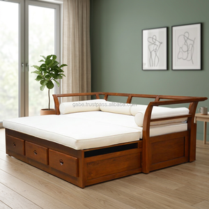 Sofá Cama para Interiores con 3 Cajones, Muebles de Madera de Teca Natural de Grado A - Product Image 3