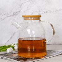 Théière moderne en verre borosilicate de haute qualité avec poignée et couvercle en bambou pour vidange de thé