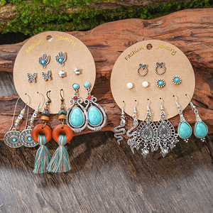 Bohemian Fashion <b>Silver</b> Plated <b>Drop</b> <b>Earrings</b> With Turquoise Inlay For Women Everyday Wear Tassel Design Jewelry Set - Product Image 3
