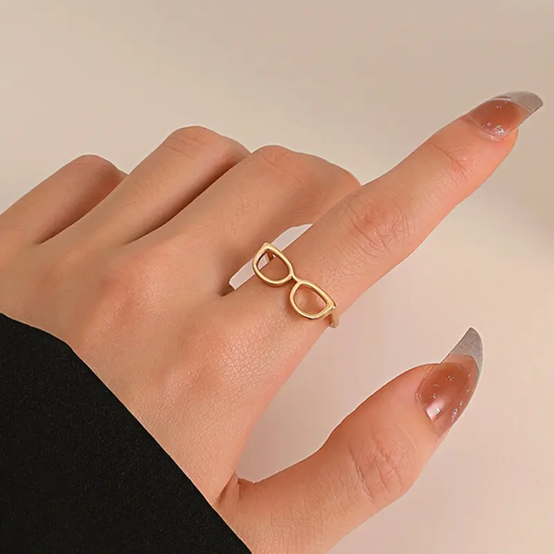 Creative Mini Glasses Ring Black Gold Plated Sunglasses Adjustable Finger Rings For Women Girls Gifts