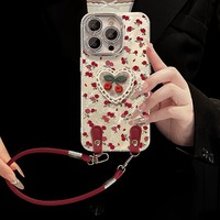 Coque de téléphone INS Laser Silver Rose Cherry pour iPhone 16 18 17 Pro Max, coque brillante en fil plume, antichoc, coque arrière pour téléphone portable