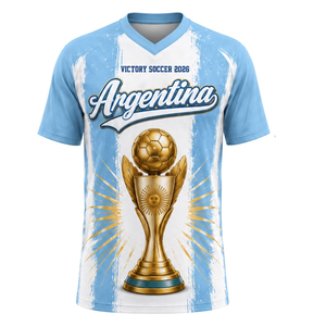 Maglia da Calcio Argentina Campione Mondiale 2026, Maglietta Albiceleste con Trofeo Dorato e Sole di Maggio, Divisa da Tifoso della Nazionale - Product Image 1