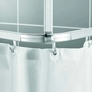 Modern Curved Aluminium Tube Shower Curtain Rod Hanging Hook With Metal Poles For Bathroom Use