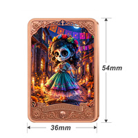 Barre de cuivre fin 0,999 de 1 oz, motif Crâne de sucre Catrina du Jour des Morts imprimé en couleur, barre d'art en cuivre de 1 oz, lingot métallique de collection
