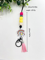 En gros Porte-badge rétractable en silicone avec perles, en forme de crayon, carnet et crayon de couleur, avec cordon et porte-clés, pour porte-carte d'identité d'enseignant et d'étudiant