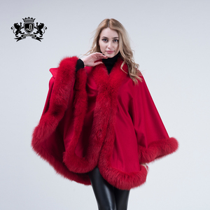 Janefur Wholesale Warm 100% Wool Women <strong>Black</strong> <strong>Shawl</strong> Rea; fox Fur Trim Pashmina <strong>Shawl</strong> - Product Image 4