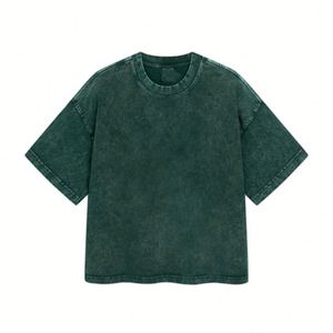 Men Blank Vintage Knitted T-shirt 275gsm Heavyweight 100% Cotton Acid Washed Oversized T-shirt - Product Image 4