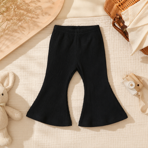 Premium black <b>leggings</b> with breathable rib texture cozy softness and elegant <b>flare</b> design for stylish little baby everyday wear - Product Image 2