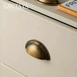 Gagang Kabinet Dapur Bentuk Kerang Santaya Antik Kuningan Disikat, Kenop Laci Lemari Kamar Tidur, Gagang Furnitur - Product Image 3