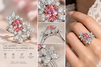 18K Gold IGI-Zertifizierter Labor-Gezüchteter Padparadscha-Saphir Ovaler Blumencluster Luxus-Jubiläums-Statement-Ring Großhandel