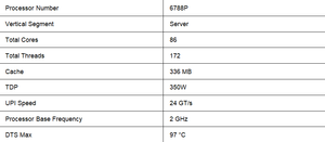 ซีพียู โปรเซสเซอร์ 6788p 336m 2.00 GHz (86c / 172t) TDP 350 W 336 MB ความถี่พื้นฐาน DDR5 เซิร์ฟเวอร์ ศูนย์ข้อมูล 6788p ประสิทธิภาพสูง - Product Image 3