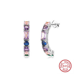 RINNTIN EQE114 arcoíris Cubic Zirconia <span class=keywords><strong>aros</strong></span> <span class=keywords><strong>Multicolor</strong></span> delicado estilo minimalista medio Huggie 925 pendientes de plata esterlina - Product Image 2