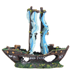 Decoração de Aquário em Resina Ecológica, Barco Pequeno Criativo, Design Oco para Esconderijo de Peixes e Camarões 7343 - Product Image 2