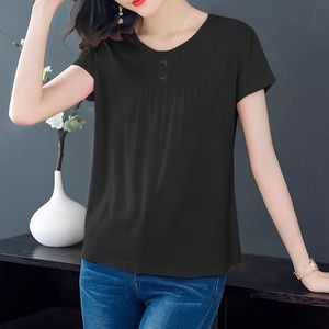 Women's Short Sleeve T-Shirt Dark Green Loose Fit Knitted Acrylic Fiber Everyday Wear - Product Image 4