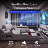 Muebles de Dormitorio Modernos de Lujo, Camas Tapizadas con Masaje Eléctrico, Cama Doble King Size con Estructura de Cuero y Diseño con TV Integrada
