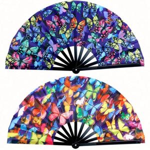 Abanico Plegable Grande de Bambú para Hombre/Mujer, Estilo Chino Japonés, con Correa de Tela, para Fiestas de Música Electrónica y Baile - Product Image 1