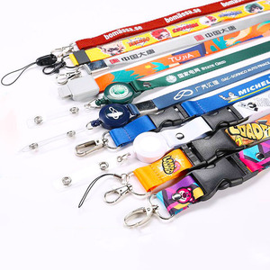 Custom Design Neck Strap ID Card Badge Holder Leather Lanyard Polyester Lanyards with High Quality Buckle for School and Office
