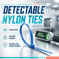 Attaches-câbles détectables par métal 8 pouces 4,8x200mm, attaches-câbles en nylon bleu, robustes, de qualité alimentaire, sans danger pour l'utilisation alimentaire et pharmaceutique