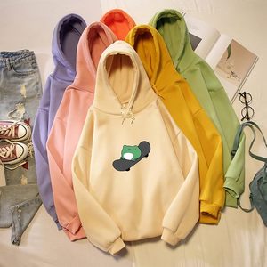 เสื้อฮู้ดสเก็ตบอร์ดลายกบสุดน่ารักสำหรับผู้หญิง FOXA เสื้อสเวตเชิ้ตโอเวอร์ไซส์สไตล์คาวาอี้ แขนยาว ผ้าคอตตอนผสมเนื้อนุ่ม - Product Image 2
