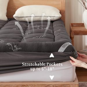 <span class=keywords><strong>Surmatelas</strong></span> pour le mal <span class=keywords><strong>de</strong></span> dos, viscose matelassée ajustée en <span class=keywords><strong>bambou</strong></span>, couvre-matelas avec dessus d'oreiller - Product Image 6