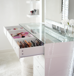 Gabinete Tocador para Dormitorio de Hotel Estilo Princesa <span class=keywords><strong>con</strong></span> Cubierta de Cristal, Mesa de Maquillaje de Lujo para Vestidor <span class=keywords><strong>con</strong></span> Espejo - Product Image 3