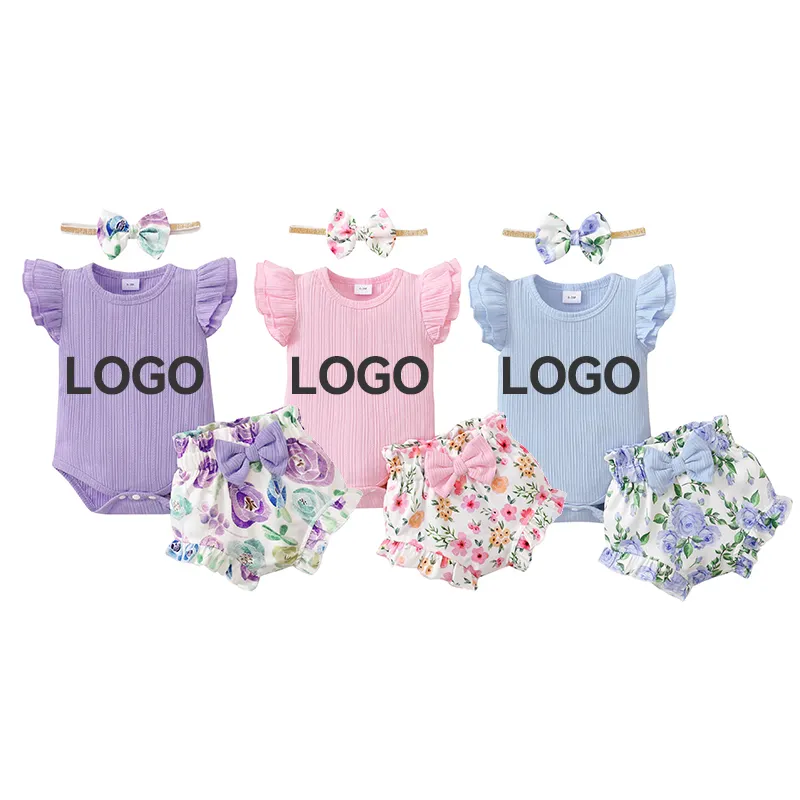 Trẻ Sơ Sinh Cô Gái Quần Áo Ruffle Không Tay Romper Hoa Cotton Bộ Ngắn Mùa Hè 6 Tháng Cô Gái Quần Áo