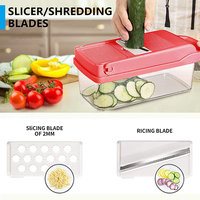 Hachoir à légumes rose - Hachoir à oignons - Mandoline multifonction 15 en 1 - Trancheuse à légumes et fruits avec panier égouttoir