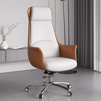 Chaise de bureau de direction, chaise de bureau à dossier haut, en cuir, exécutive, contemporaine, pivotante, ergonomique, avec appui-tête, soutien lombaire, en acier inoxydable