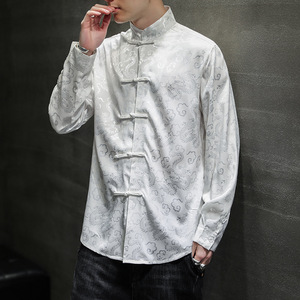 Vêtements traditionnels <span class=keywords><strong>chinois</strong></span> pour hommes Hanfu Top Long Sleeve Tang Suit Kung Fu Shirt Cardigan Coat - Product Image 4