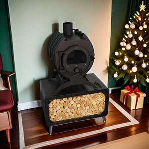 Estufa de <span class=keywords><strong>Leña</strong></span> Resistente de Acero Negro con Caja de <span class=keywords><strong>Leña</strong></span> Integrada para Patio - Product Image 2