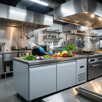Table de travail réfrigérée en acier inoxydable pour la restauration, avec réfrigérateur sous comptoir et plan de travail en tuyaux de fer