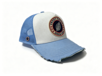 Gorra Trucker Vintage Estilo Francés con Efecto Desgastado, Tejido de Malla, Parche de Logotipo Personalizado Retro, Streetwear