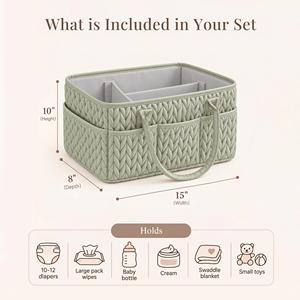 Cesta de Almacenamiento para Pañales con Textura de Espiga de Trigo, de Tela de Poliéster, con Asa de PU, para Guardería y Viajes - Product Image 5