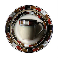 Ensemble de vaisselle créatif en céramique de style américain, luxe léger rétro, série à carreaux rouges, compatible micro-ondes (assiette, bol, tasse, mug)
