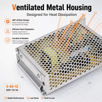 Alimentation à découpage LEYU S-60-12 12V 5A, boîtier métallique, AC/DC pour équipement industriel, certifiée CE RoHS