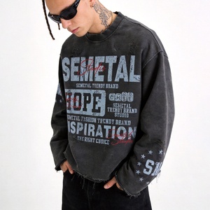 Camisetas de Algodón French Terry de Alta Calidad, Camiseta con Lavado Ácido, Diseño Gráfico Personalizado, Camiseta Térmica de Manga Larga para Hombre - Product Image 1