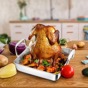 <span class=keywords><strong>SEB</strong></span> Petite rôtissoire avec canette de bière Support pour poulet Moules carrées en acier inoxydable Four à griller Fumoir - Product Image 6