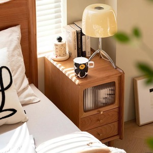Cherry Wood Bedside Table <b>Narrow</b> Small Size Nordic Japanese Style <b>Storage</b> Cabinet Bedroom Furniture - Product Image 3