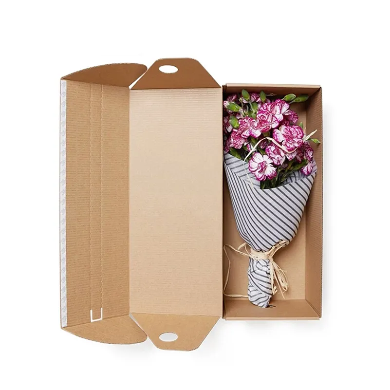 Buketler için özel baskılı oluklu kare şeffaf bitki ambalaj çiçek nakliye kutuları