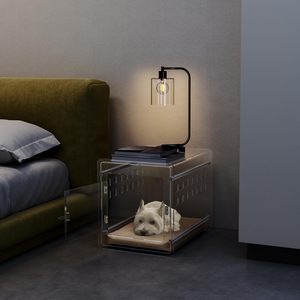 Kapalı uç masa köpek sandık kilitlenebilir havalandırmalı Modern köpek kulübesi en küçük köpek kedi Pet için şeffaf akrilik köpek sandık - Product Image 6