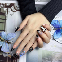 Faux ongles à presser Y2K en métal argenté avec strass 3D ange, en acrylique, forme amande moyenne, 10 pièces, fournitures de salon et fournisseur SPA