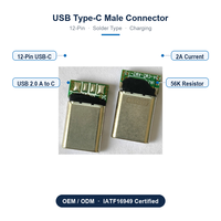 Connecteur mâle USB Type C 12 broches de marque JN, USB 2.0 A vers C, résistance 35A 56K, en acier inoxydable SUS304, à souder, pour la charge