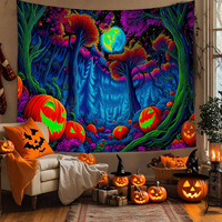 Tapisserie murale néon premium Halloween Forêt Noire Lumineuse Citrouille Brillante pour Chambre, Salon et Décoration Murale Intérieure