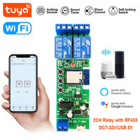 Module d'ouverture de porte intelligent WiFi USB 5V DC 7-32V, relais 2 canaux 10A, télécommande compatible Alexa/Google Assistant PST-TYWB-2CH